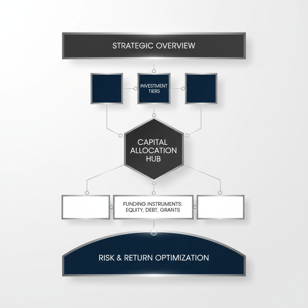 An abstract, layered diagram illustrating the components and structure of a capital funding model.