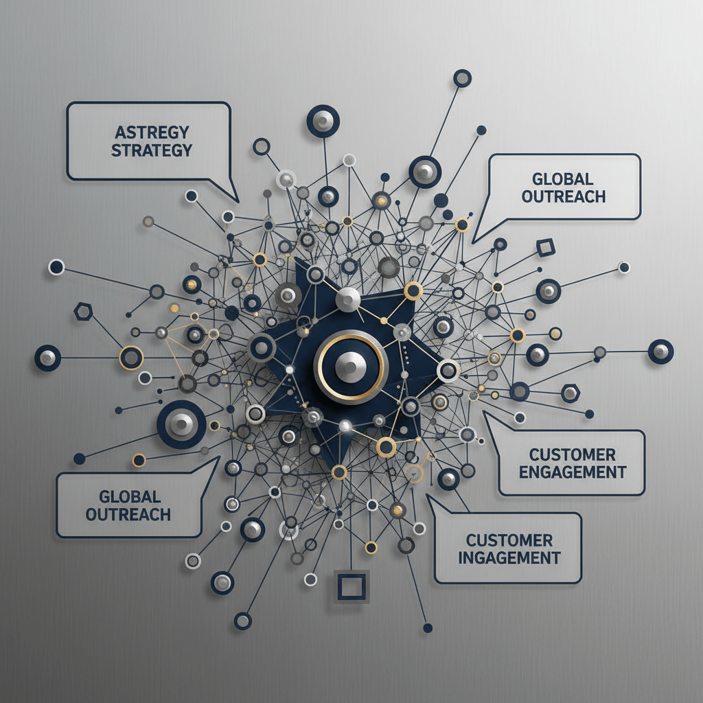 An abstract, professional infographic visualizing a sophisticated, interconnected relationship network using geometric nodes and lines in navy, charcoal, and silver, emphasizing the effectiveness of relationship-based fundraising.