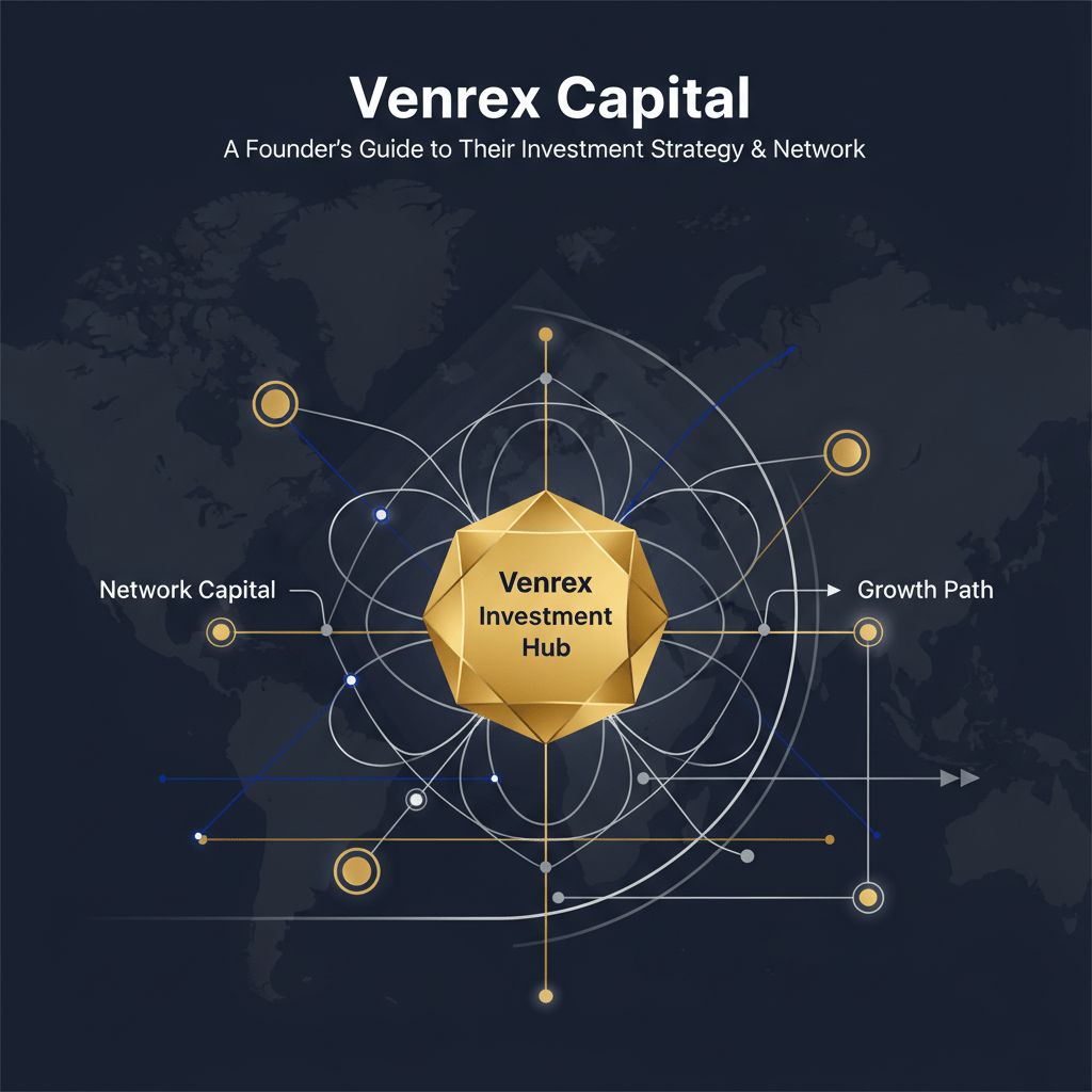 An infographic header image illustrating strategic investor networking and capital flow. It features a central geometric hub connected by a network of nodes and lines, with subtle directional arrows indicating capital movement and growth. The color palette is deep navy, charcoal, white, and metallic silver/gold, conveying sophistication and exclusivity, suitable for an article about investment strategy.