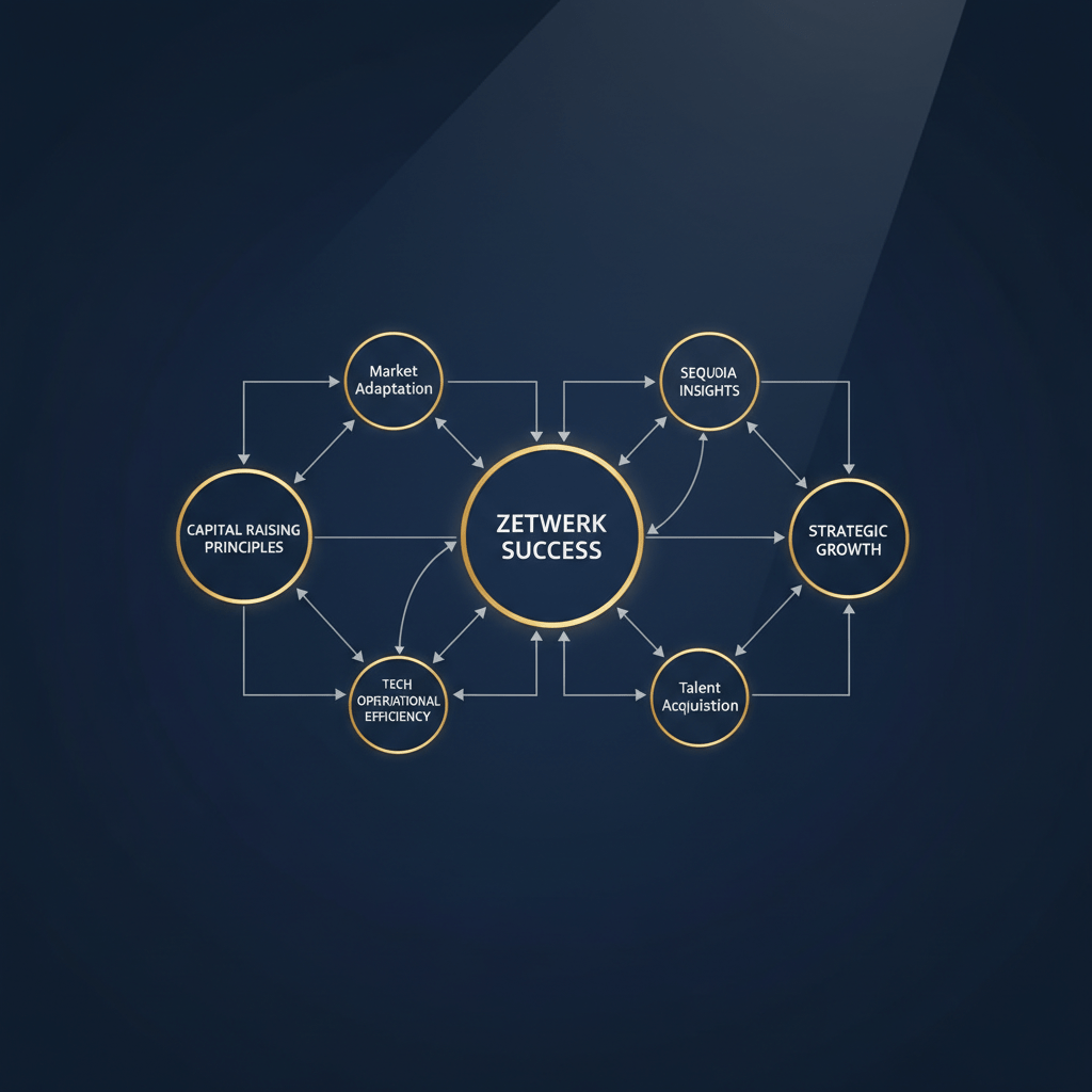 An infographic showing interconnected nodes representing strategic insights and growth opportunities derived from the Zetwerk and Sequoia partnership.