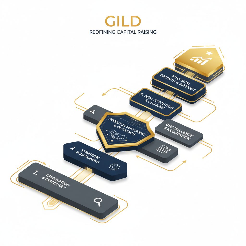 Infographic depicting GILD's multi-layered, ascending framework for capital raising, showing clear, structured progression.