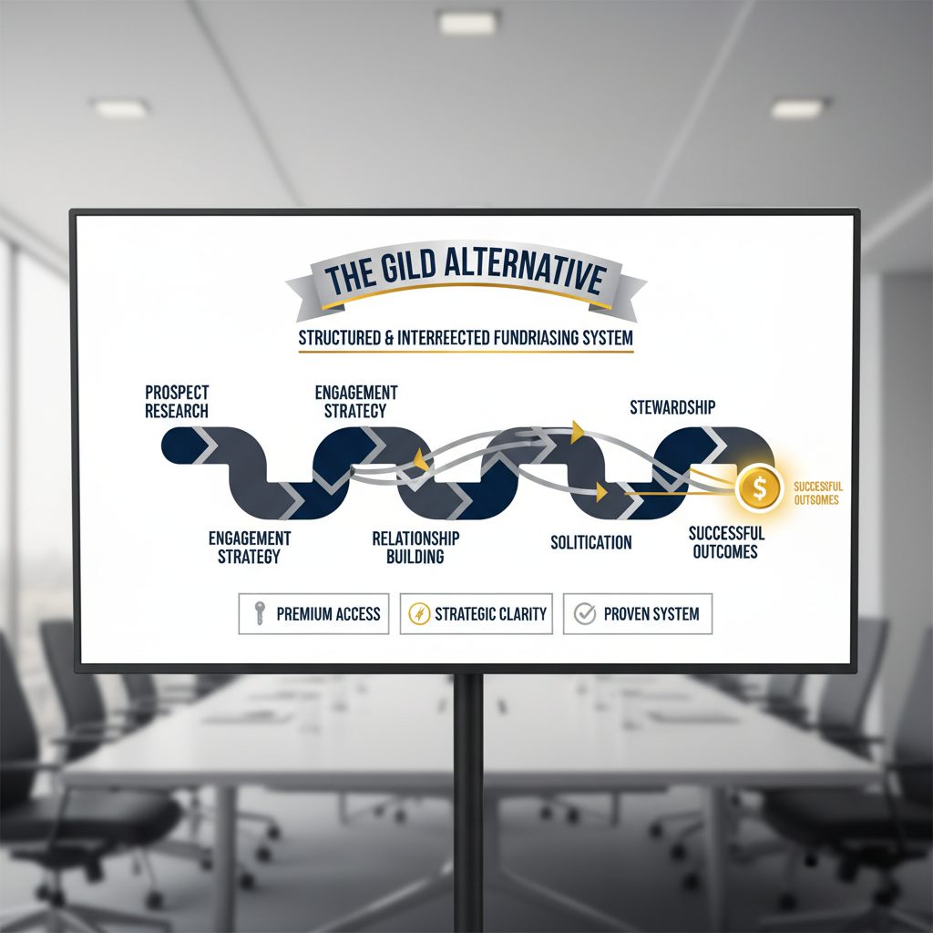 Infographic illustrating the GILD alternative for capital raising, depicted as a well-connected network of nodes and a clear, flowing pipeline with strategic pathways.