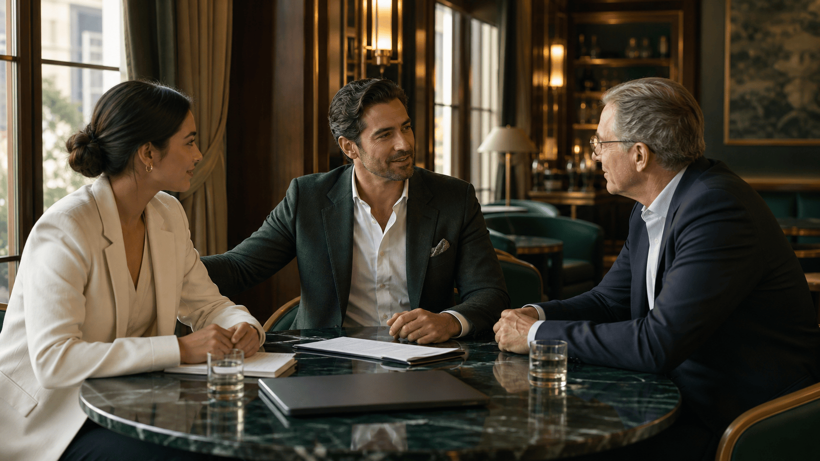 Founder receiving a warm introduction to an investor in a GILD-style private members setting