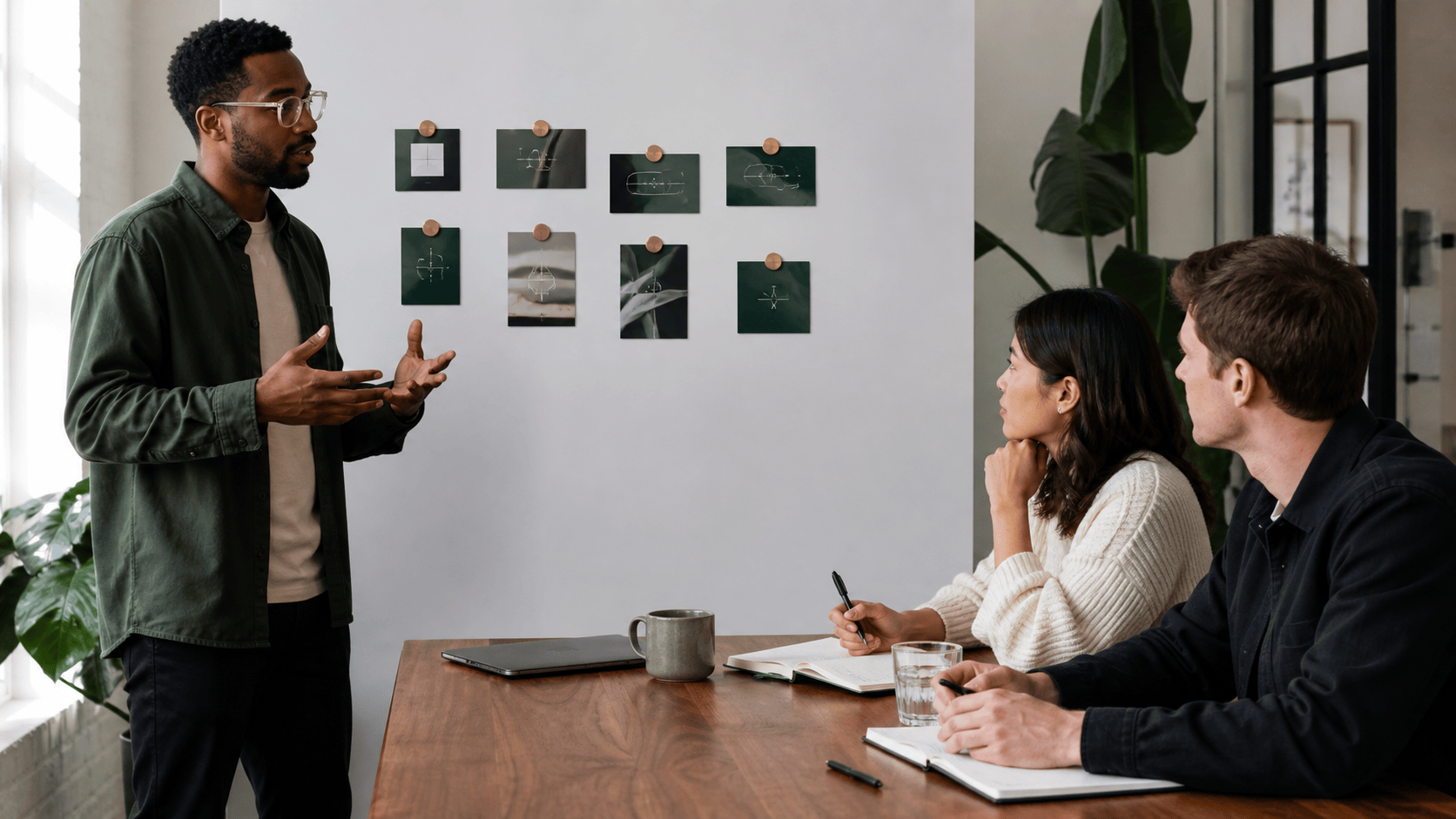 Founder rehearsing an investor presentation with two colleagues